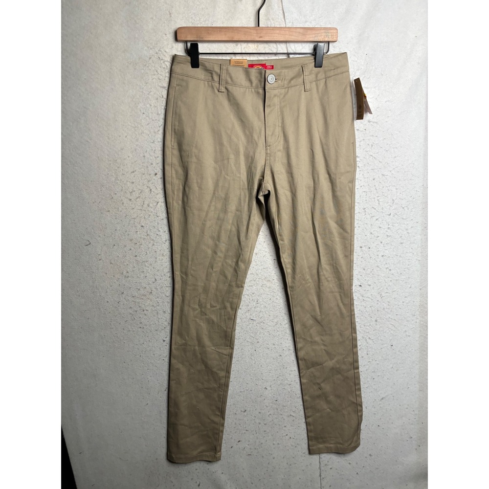 Dickies Girl Juniors Skinny Pants Khaki Tan Mid Rise Stretch Twill Size 7/28 NEW